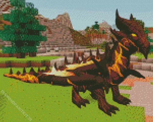 Brown Minecraft Dragon Diamond Painting