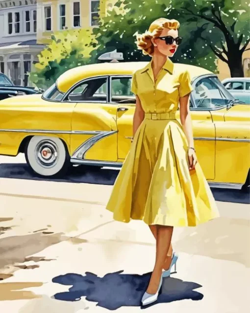 Classy Lady With Yellow Dress Diamond Painting