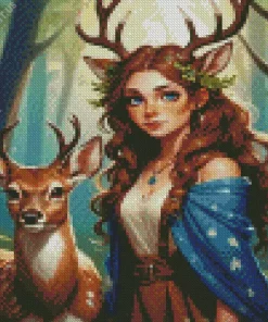 Deer And Girl Diamond Painting