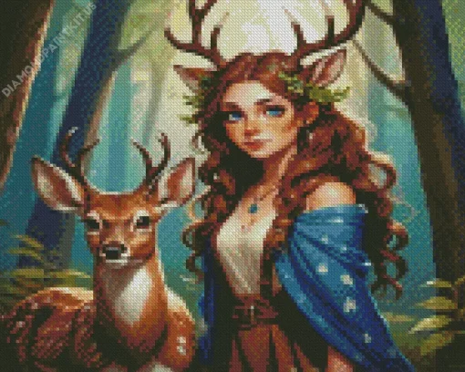 Deer And Girl Diamond Painting