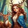 Deer And Girl Diamond Painting