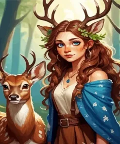 Deer And Girl Diamond Painting