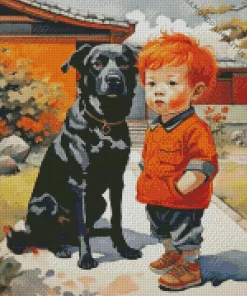 Dog And Boy Diamond Painting