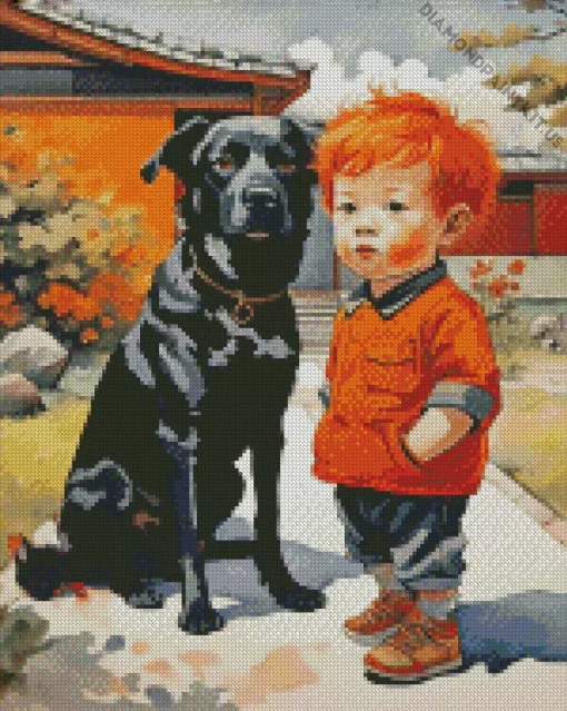 Dog And Boy Diamond Painting