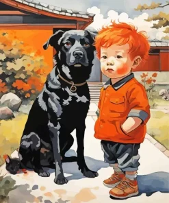 Dog And Boy Diamond Painting