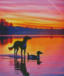 Dog At Sunset Diamond Painting