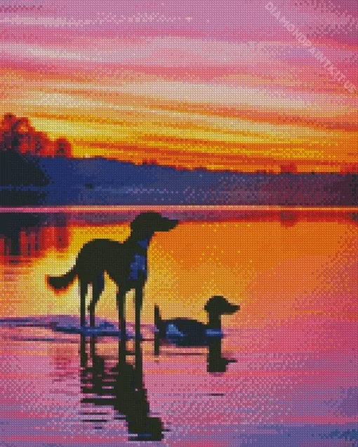 Dog At Sunset Diamond Painting