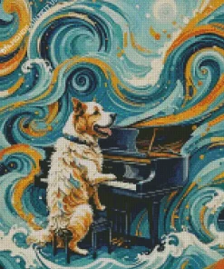 Dog Playing Piano Art Diamond Painting