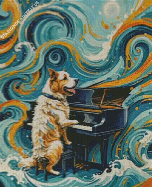 Dog Playing Piano Art Diamond Painting