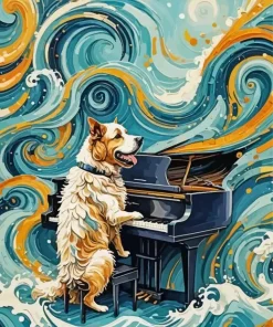 Dog Playing Piano Art Diamond Painting