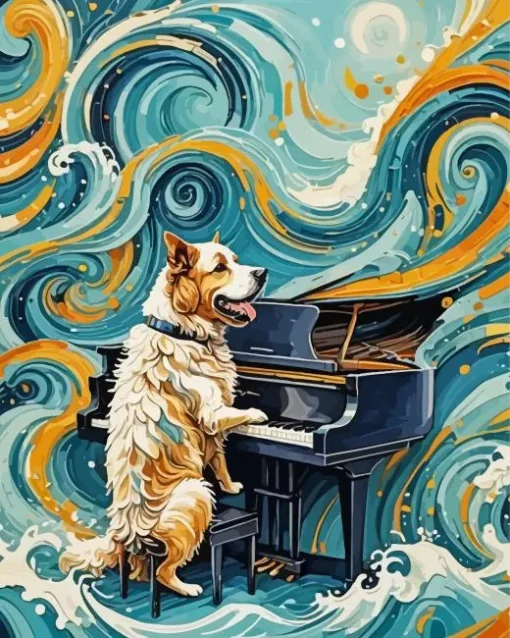 Dog Playing Piano Art Diamond Painting