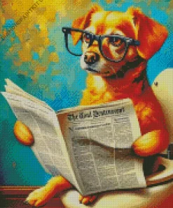 Dog Reading Newspaper Art Diamond Painting