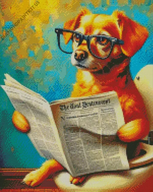 Dog Reading Newspaper Art Diamond Painting