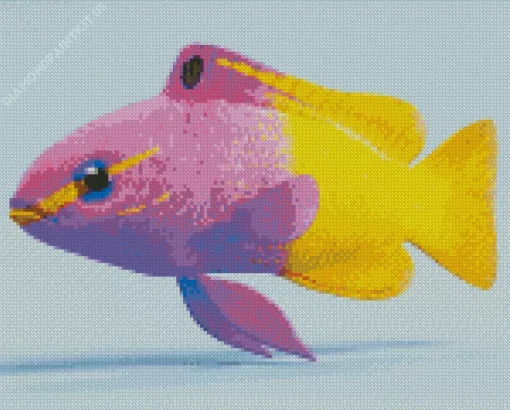 Half Yellow Half Purple Fish Diamond Painting