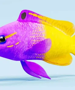 Half Yellow Half Purple Fish Diamond Painting