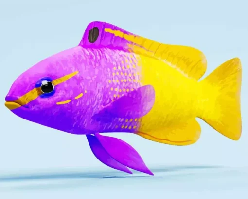 Half Yellow Half Purple Fish Diamond Painting