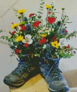 Hiking Boots With Flowers Diamond Painting