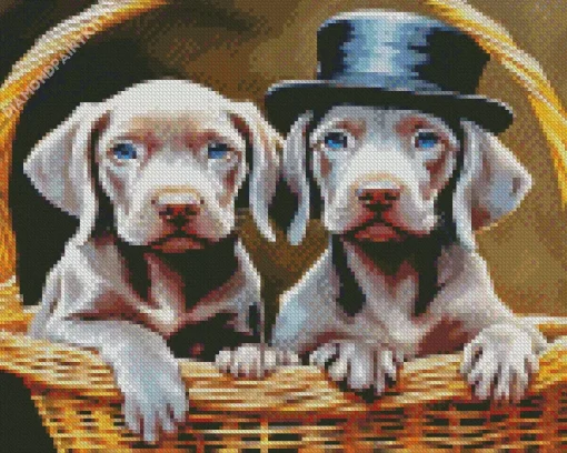 Weimaraner Puppies In A Basket Diamond Painting