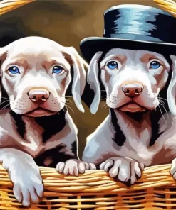 Weimaraner Puppies In A Basket Diamond Painting