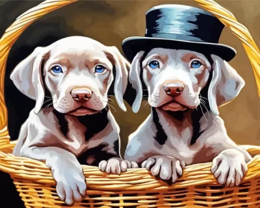 Weimaraner Puppies In A Basket Diamond Painting