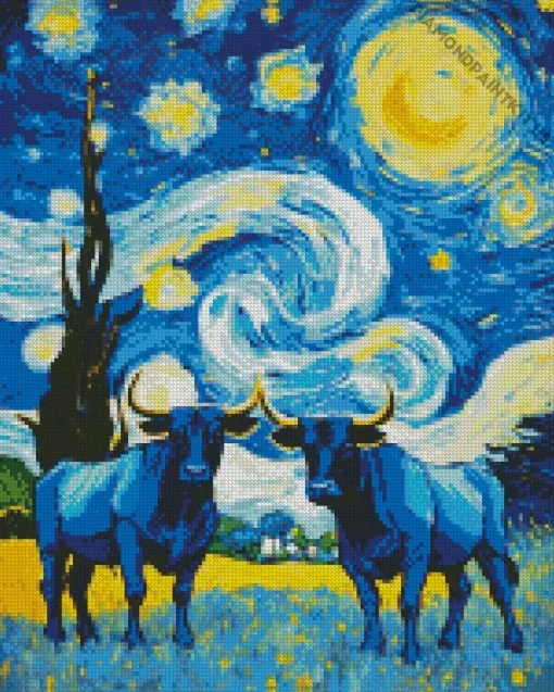 Blue Cow Bulls Diamond Painting