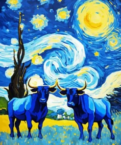 Blue Cow Bulls Diamond Painting