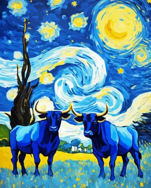 Blue Cow Bulls Diamond Painting