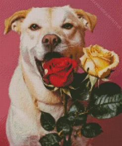 Dog Holding Roses Diamond Painting