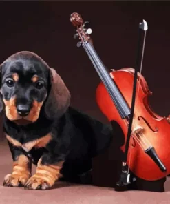 Dog Playing Violin Art Diamond Painting