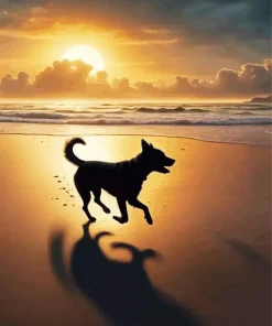 Dog Silhouette Sunset Diamond Painting