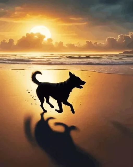 Dog Silhouette Sunset Diamond Painting