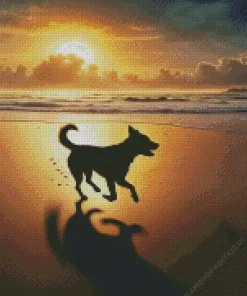 Dog Silhouette Sunset Diamond Painting