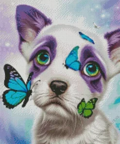 Dog With Butterflies Art Diamond Painting