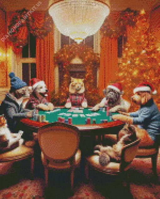 Dogs And Cats Playing Poker Diamond Painting