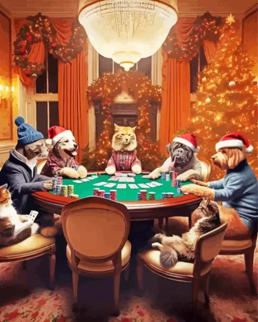 Dogs And Cats Playing Poker Diamond Painting