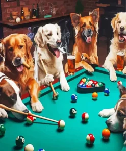 Dogs Around Pool Table Diamond Painting