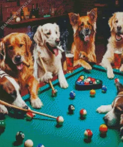 Dogs Around Pool Table Diamond Painting