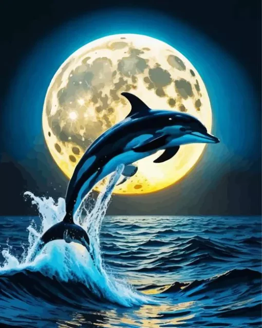 Dolphin And Moon Diamond Painting