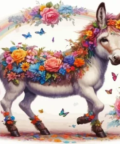 Floral Donkey Flowers Diamond Painting