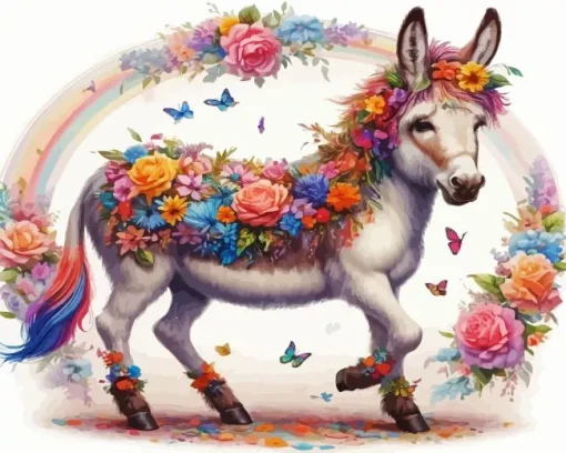 Floral Donkey Flowers Diamond Painting