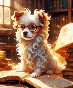 Nerdy Dog With Glasses Diamond Painting