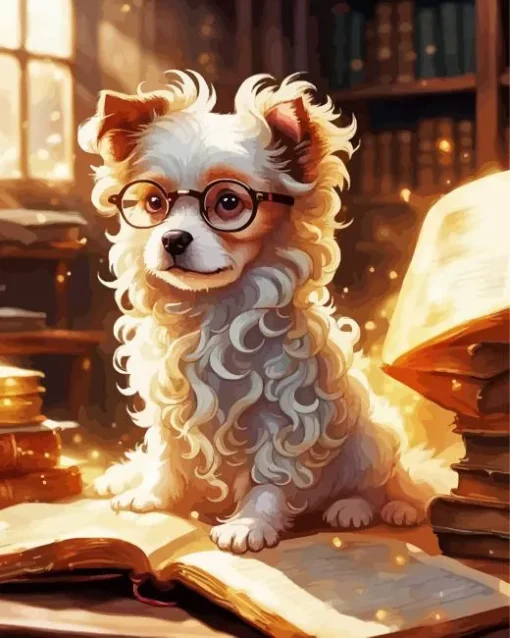 Nerdy Dog With Glasses Diamond Painting