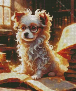 Nerdy Dog With Glasses Diamond Painting