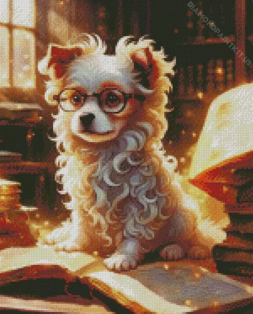 Nerdy Dog With Glasses Diamond Painting